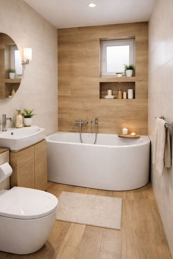 Wanna z zaokrąglonym bokiem do małej łazienki