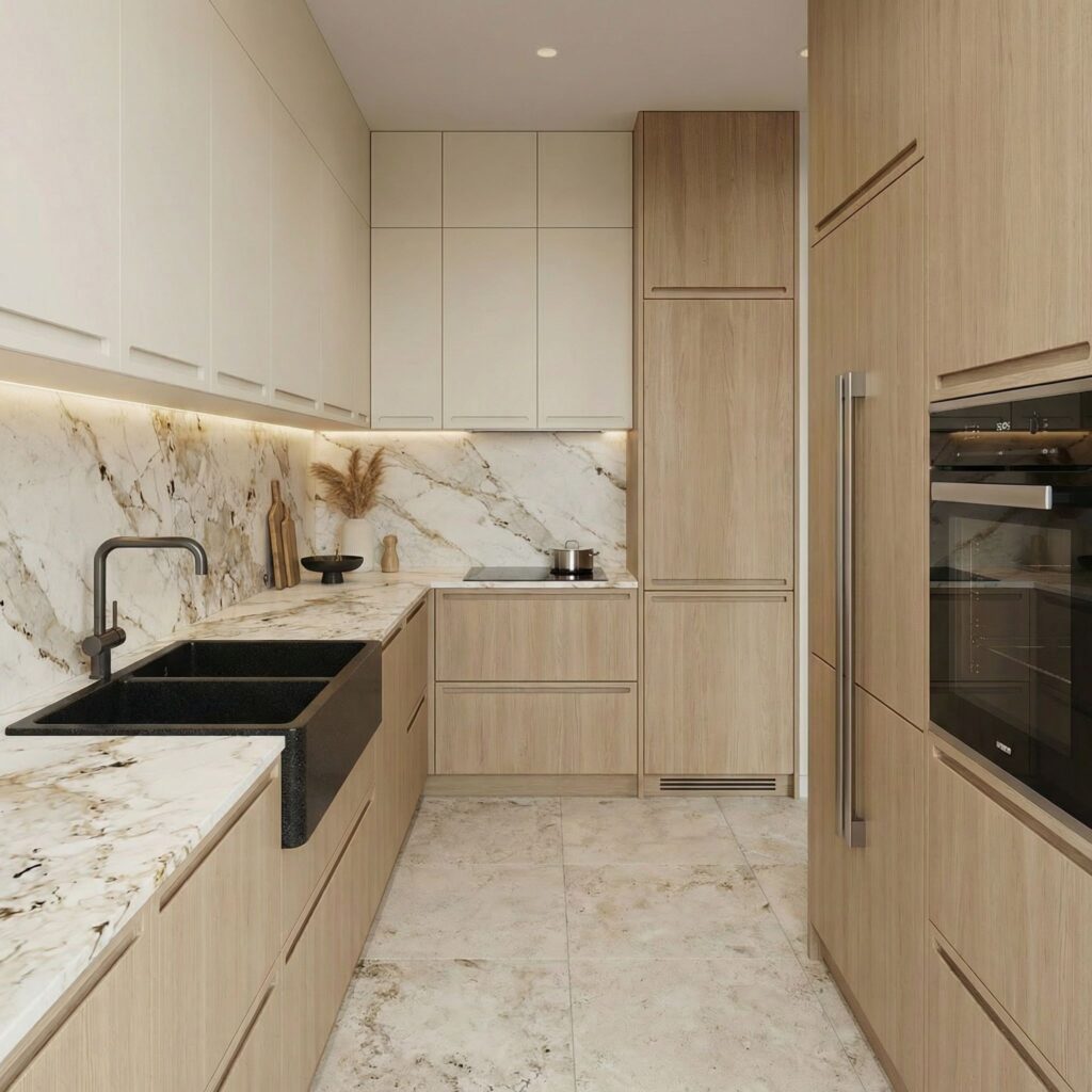 zlew dwukomorowy w małej kuchni – porównanie przestrzeni blatu